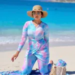 Blue & Pink Tie-Dye Burkini Set with Sarong