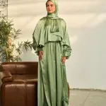ALOE GREEN SATIN DRESS ISDAL