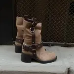 Buckle Strap Ankle Boots - Tan & Brown
