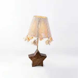 Handmade Boho Wooden Star Table Lamp with Macrame Shade