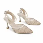 White Rhinestone Mesh Slingback Heels C-131