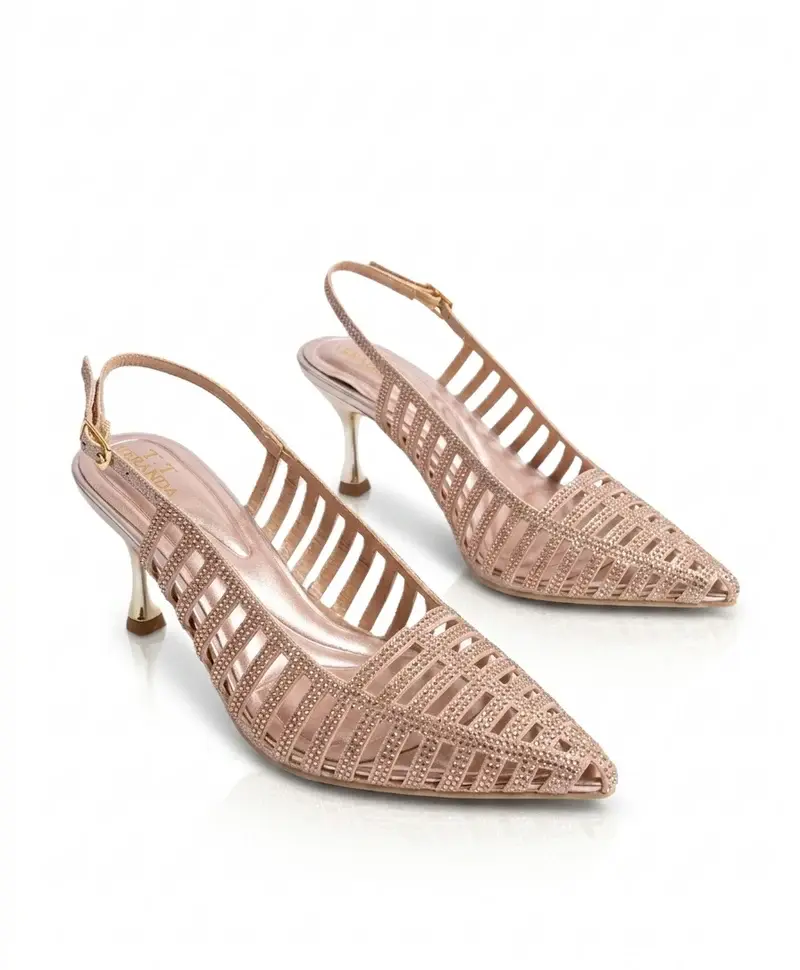 Crystal Embellished Mesh Heels C-89