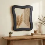 Handmade Decorative Black Wall Mirror with Modern Wavy Design