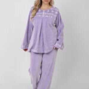 Women’s Velvet Pajama Set – Soft Embroidered Winter Sleepwear | Cozy Warm Homewear