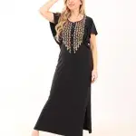 Elegant Embroidered Nightgown – Cotton with 1/2 Butterfly Sleeves