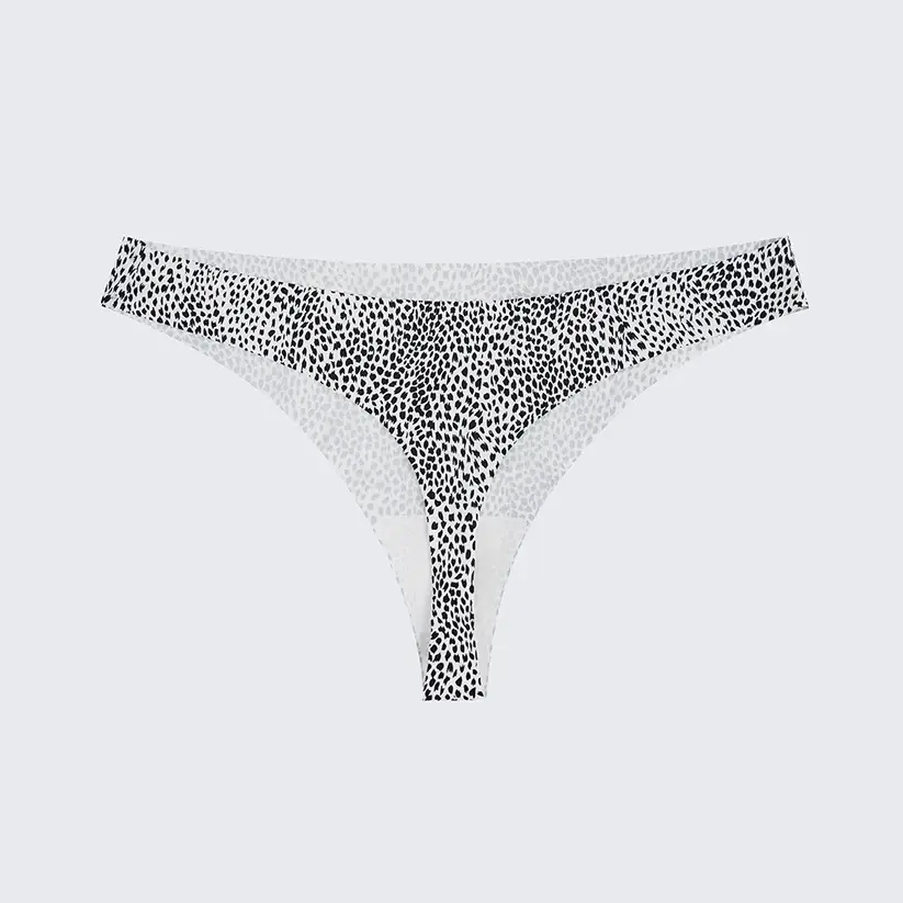 Seamless Ice Silk Low Rise Leopard Cotton Crotch Thong Panty