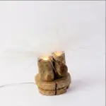 Handmade Rustic Wood Fiber Optic Lamp – Boho Ambient Table Light