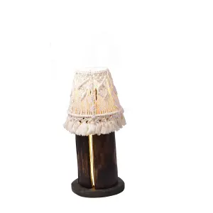 Boho Chic Table Lamp – Wooden Base with Handwoven Macramé Shade