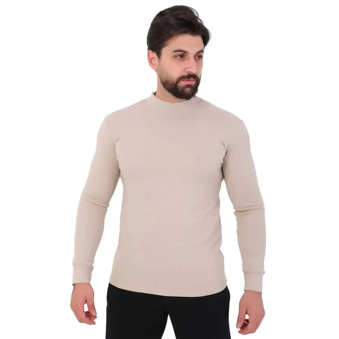 Half Collar Men’s T-Shirt Beige