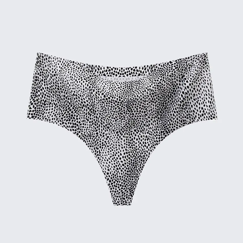 Women's Seamless Ice Silk Thong Underwear Leopard Print & Solid Color Panties
