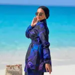 Galaxy Purple Zip Burkini Tunic & Black Leggings Set