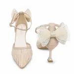 Elegant Lace Heels with Statement Bow C-126
