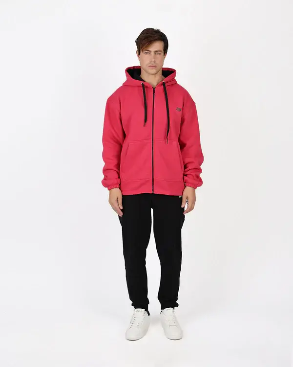 Unisex Essential Zip Magenta Hoodie