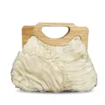 English: Elegant Ruched Handbag with Natural Wooden Handle. VS-53