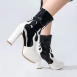 High-heeled boots with a flattering flame design. B-41