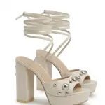 Wraparound Block Heel Studded Sandal C-102
