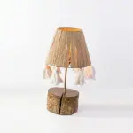 Bohemian Wood Table Lamp with Handcrafted Jute Tassel Shade