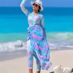 Blue & Pink Tie-Dye Burkini Set with Sarong