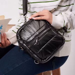 Metallic Puffy Cross Bag Black