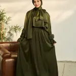 OLIVE GREEN SATIN DRESS ISDAL