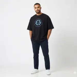 Black Oversized Circle Chest Print T-Shirt