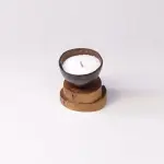 Compact Coconut Shell Candle on Rustic Two-Tier Wood Slice Base