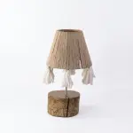 Bohemian Wood Table Lamp with Handcrafted Jute Tassel Shade