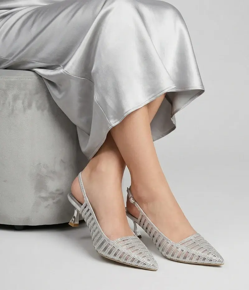 Crystal Embellished Mesh Heels C-89