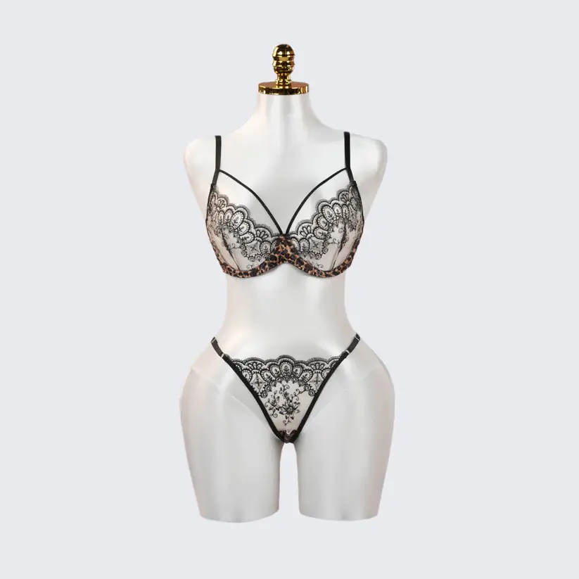 Leopard Floral Embroidery Lace Bra
