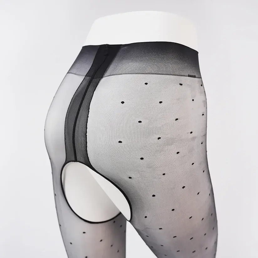 Sexy Crotchless Pantyhose Ultra-Thin 0D Polka Dot High Waist Shiny Black