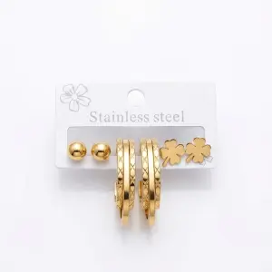 Geometric & Floral Gold Earring Trio EA-220
