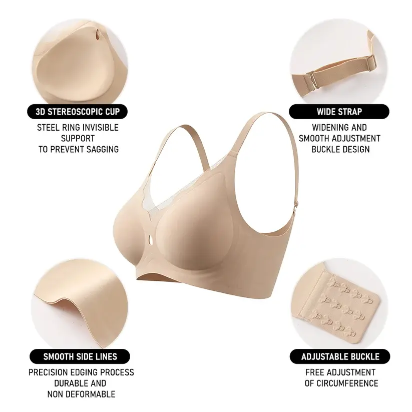 Seamless Wirefree Push Up Bra Anti-Sagging Plus Size Soft Support Bralette