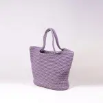 Handmade Scandinavian Tote Bag – Gloss Lilac Knitted Shopper with Long Handles