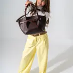 Belted Pebbled Hand Bag - brown