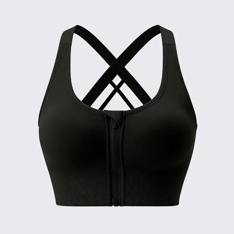 High Impact Front Zipper Sports Bra Shockproof Criss Cross Back Activewear