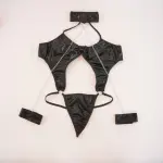 Sexy Black Leather Lingerie Bodysuit