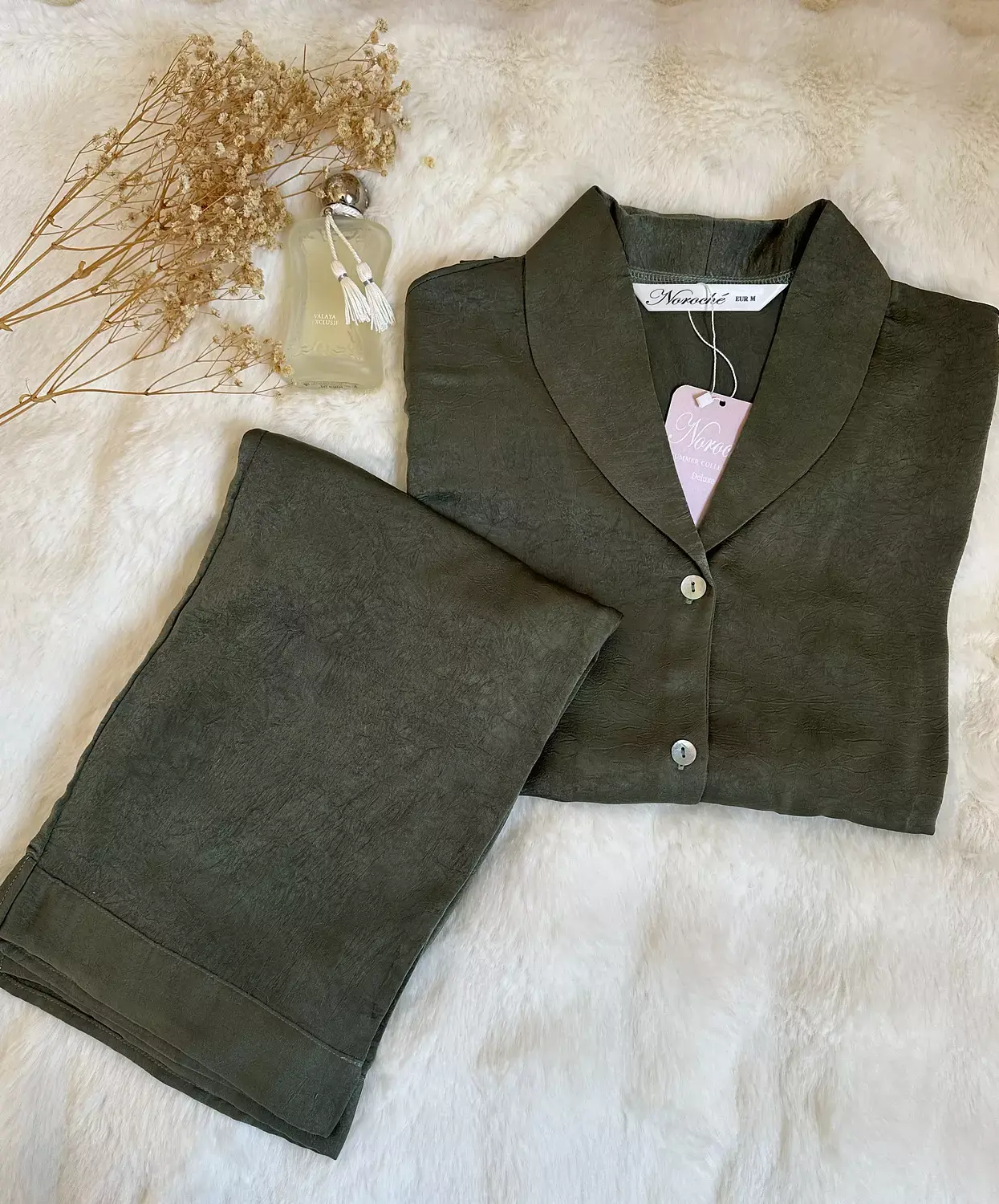 Olive Crinkled Marble Effect pjs