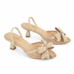 Pointed Toe Lace Heels with Pearl Embellished Bow C-132