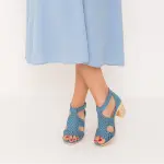 Leather Block Heel Sandals – Perforated Design - C-69