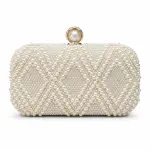 Pearl-Embellished Evening Bag with Geometric Diamond Pattern VS-70