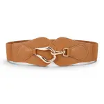 Women's Elastic Wide Waist Belt with Curved Gold Buckle T-54