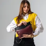 Croc-Embossed Oversized Clutch-marron