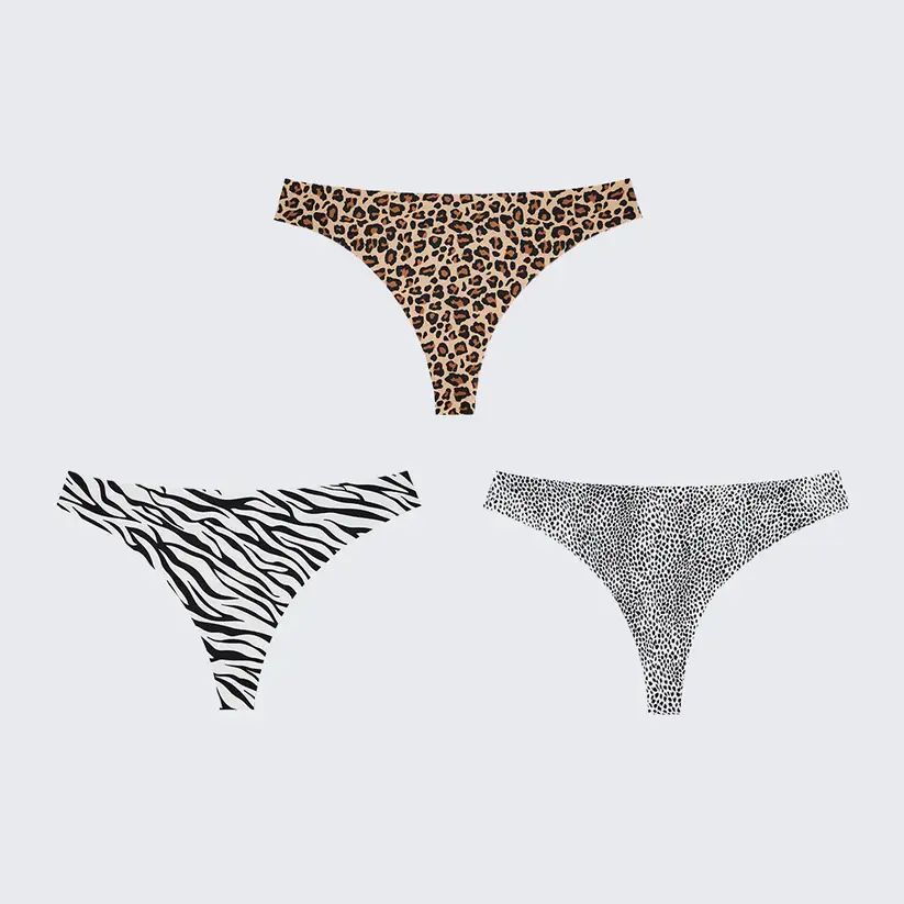 Seamless Ice Silk Low Rise Leopard Cotton Crotch Thong Panty