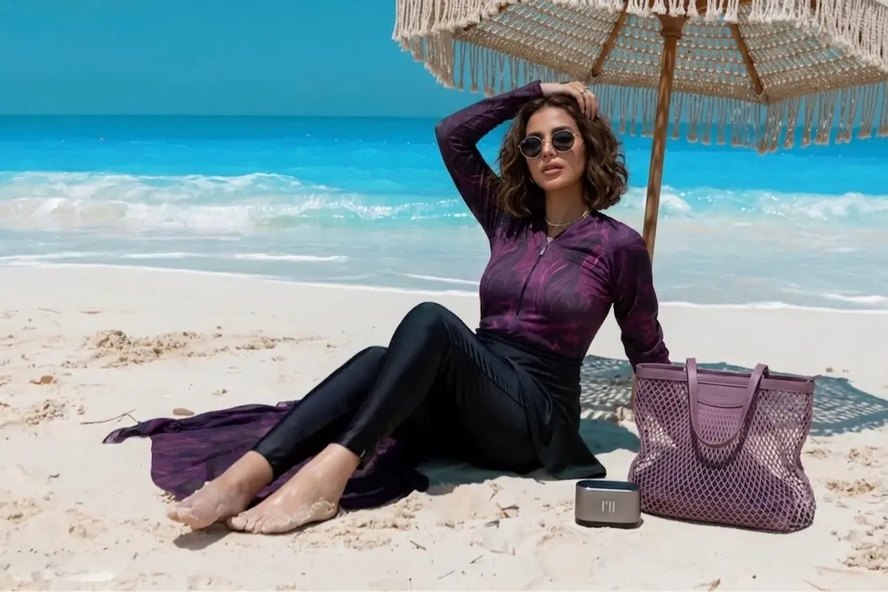 Purple Marble Burkini Set with Sarong & Skirt