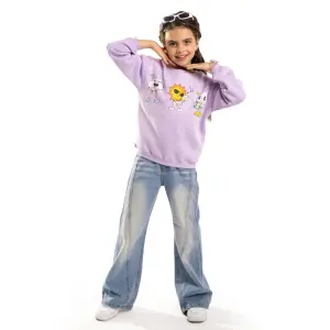 Purple Sweatshirt with “Sun , Moon and Cloudy” Print 💜🌚🌞☁