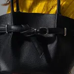 Belted Pebbled Hand Bag - black
