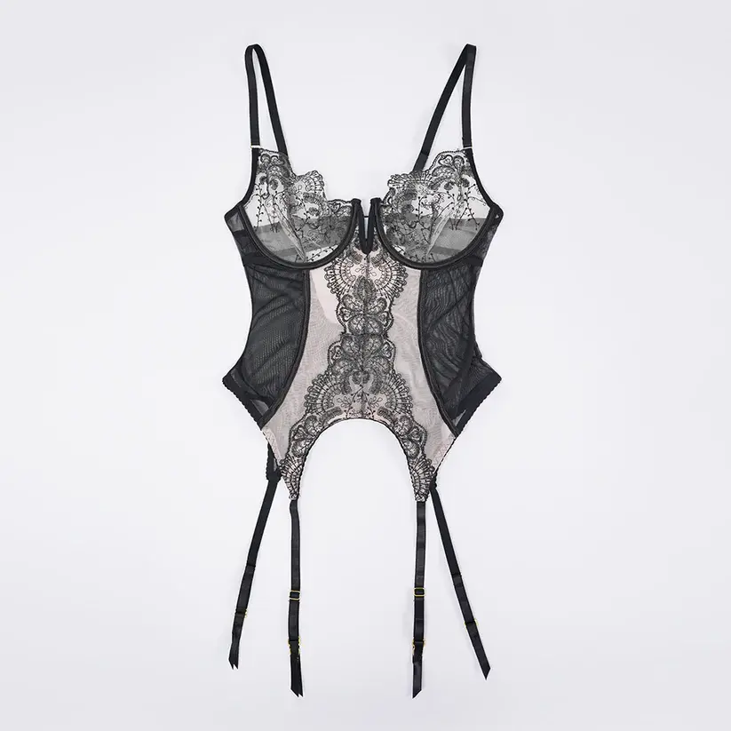 Lace Floral Embroidered Bodysuit Gloves Set