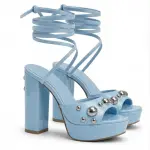 Wraparound Block Heel Studded Sandal C-102