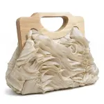 English: Elegant Ruched Handbag with Natural Wooden Handle. VS-53