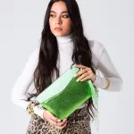 Metallic Texture Clutch-light green